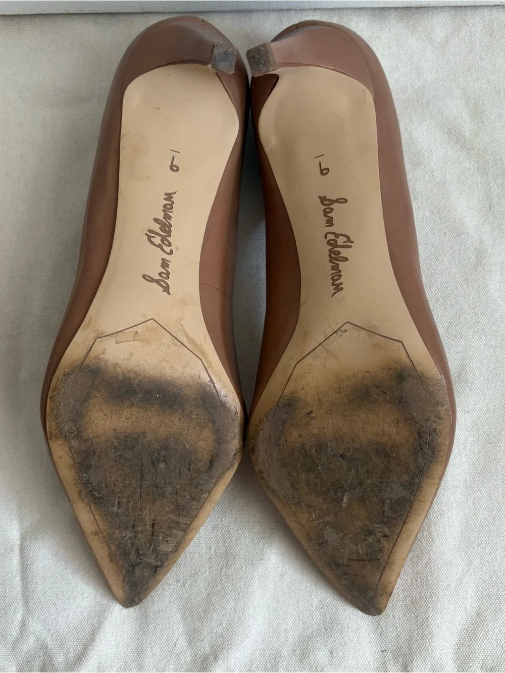 Sam Edelman Beige Leather Slip-On Pointed Toe Stiletto Pumps Women US 9 M